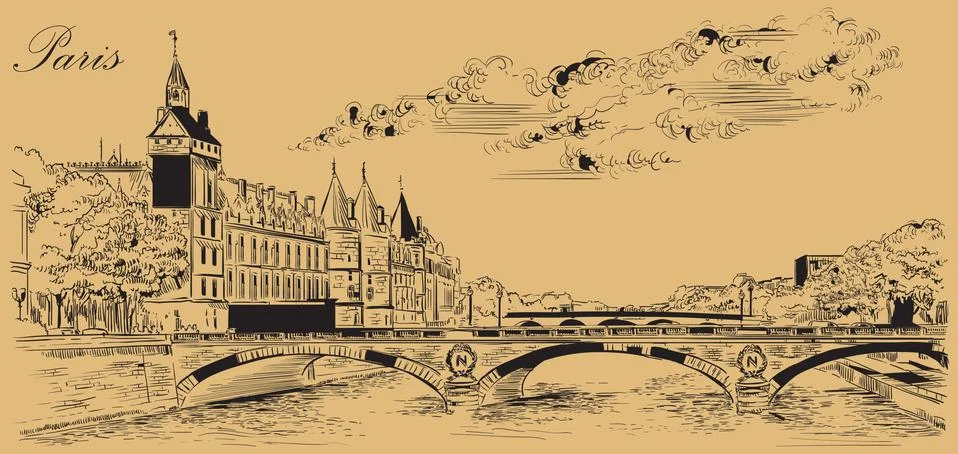 Beige vector hand drawing Paris, part 5 Illustrazione stock