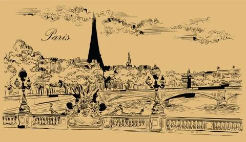 Beige vector hand drawing Paris, part 8 Illustrazione stock