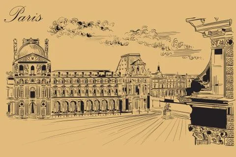 Beige vector hand drawing Paris, part 10 Stock Illustration