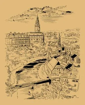 Beige vector hand drawing Prague, part 5 Stock Illustration