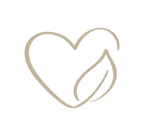 Beige vector icon heart shape and leaf. Can be used for eco, vegan herbal Stock Illustration