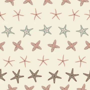 Beige vector starfish seamless repeat pattern Stock Illustration