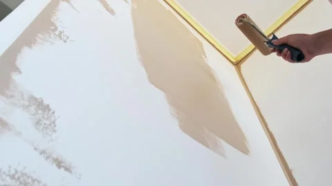 Beige Wall Painting Process Stock Footage 286752853