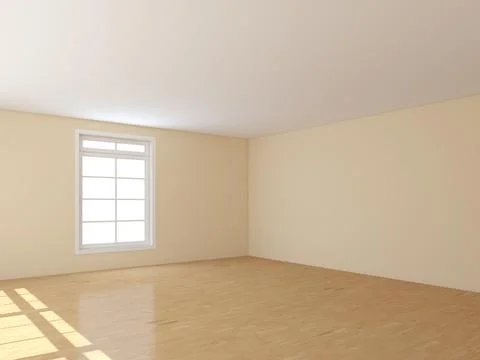 Beige Walls Empty Interior Corner with a White Window, Light Glossy Parquet Stock Illustration