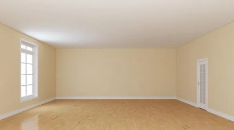 Beige Walls Empty Room. Interior Concept with a Window and a White Door. Stock Illustration