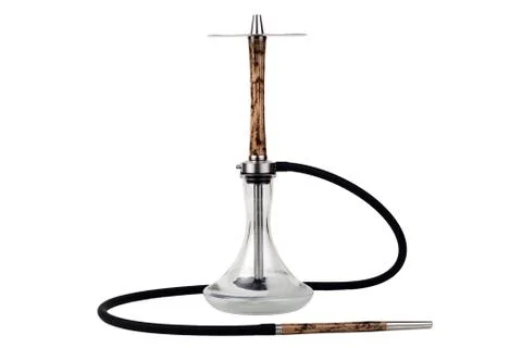 Beige wooden hookah with lightning patterns isolated on a white background. Stock Photos