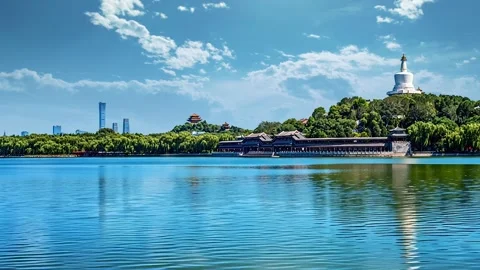 Beihai Park Time-lapse with White Pagoda and China Zun Stock Footage 340463481