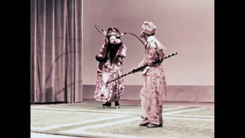 BEIJING - 1957 - In this Peking Opera, the Jade Emperor subdues the Monkey King. Stock Footage 323260656