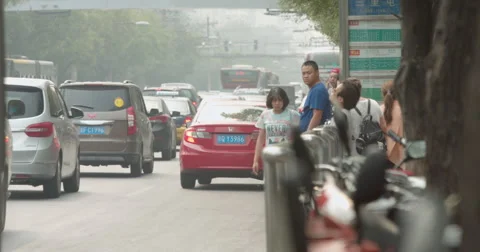Beijing bus stop, rush hour, China Video stock 65451360
