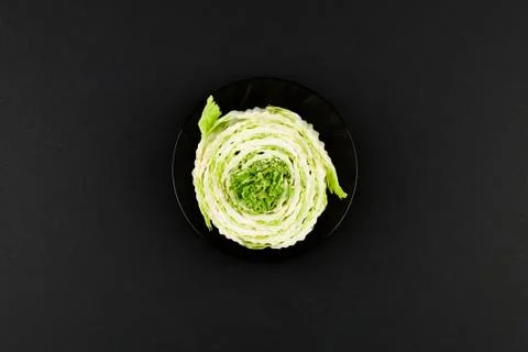 Beijing cabbage on a black background. Permanent manager of fresh, dietary gr Foto stock