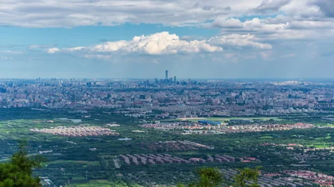Beijing CBD CITIC Tower and Xijiao Airport from Fragrant Hills Park Stock Footage 337057490