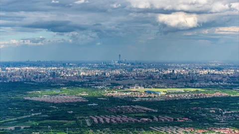 Beijing CBD CITIC Tower and Xijiao Airport from Fragrant Hills Park Stock Footage 337057734