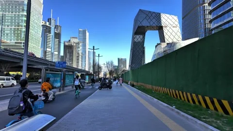 Beijing CBD Morning Rush Hour Traffic and Skyscrapers, China - April 2026 Stock Footage 336601669