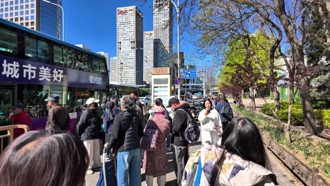 Beijing CBD Morning Rush Hour Traffic and Skyscrapers, China - April 2026 Stock Footage 336601692