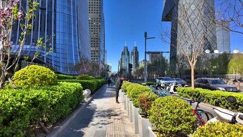 Beijing CBD Morning Rush Hour Traffic and Skyscrapers, China - April 2026 Stock Footage 336601704