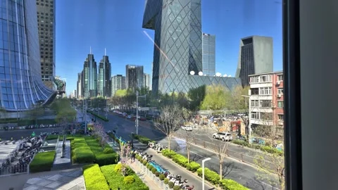 Beijing CBD Morning Rush Hour Traffic and Skyscrapers, China - April 2026 Stock Footage 336601836