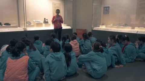 BEIJING, China, APRIL 12, 2016. schoolchild visit National Museum of China Stock Footage 123851500