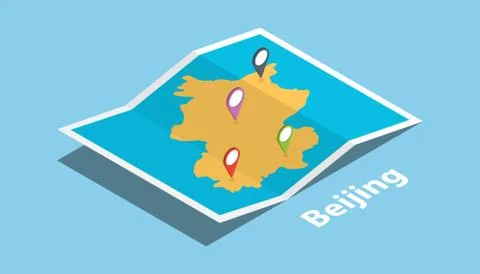 Beijing china explore maps with isometric style and pin location tag on top Stock Illustration