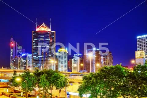BEIJING, CHINA - MAY 20, 2015:Evening, night modern Beijing business quarter Stock Photos