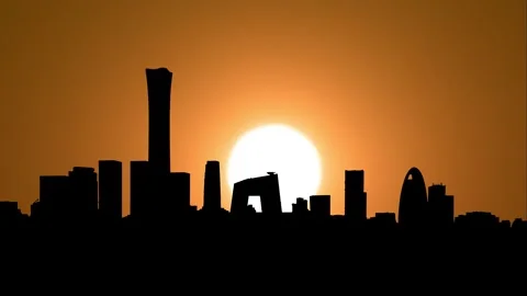 Beijing, China, Orange Sunset, Time-lapse Stock Footage 287994590