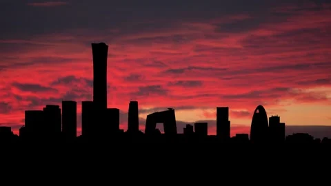 Beijing, China, Red Sunset, Time-lapse Stock Footage 287994570