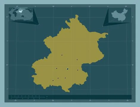 Beijing, China. Solid color shape. Locations of major cities of the region Stock Illustration