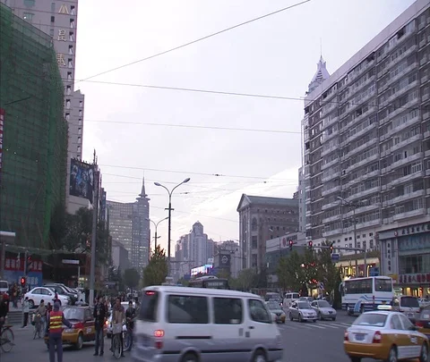 Beijing, China WS busy intersection at dusk Video stock 86745704