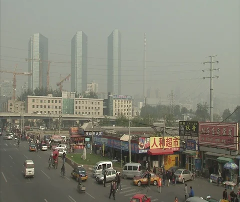 Beijing, China; WS high angle view of businesses and Huamao Center Towers Stock-Footage 86744142
