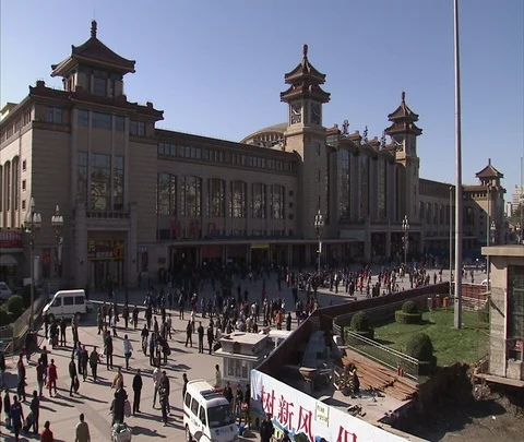 Beijing, China; WS high angle Beijing Railway Station on sunny day Stock Footage 86745144