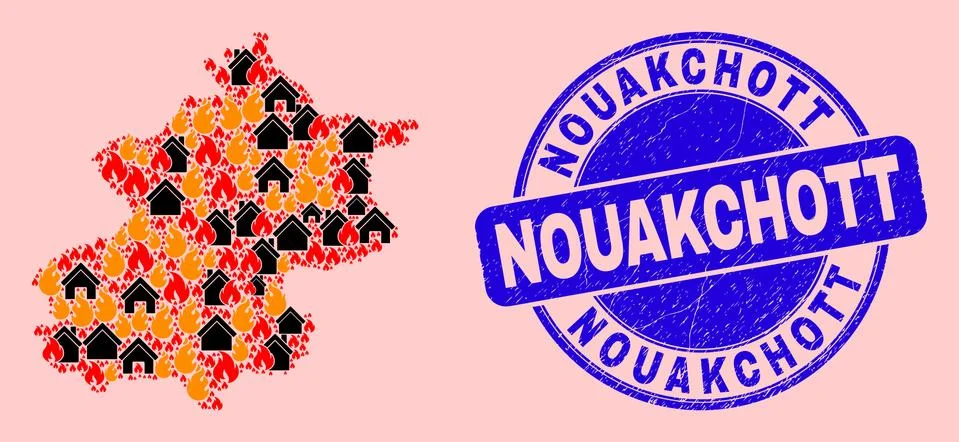 Beijing City Map Composition of Fire and Properties and Textured Nouakchott Stock Illustration