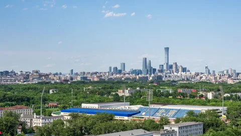 Beijing City Skyline Featuring Temple of Heaven, China Zun, and Stadium Stock Footage 336393384
