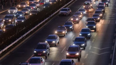 Beijing City Traffic Jam during Evening Rush Hour in China's capital Stock Footage 126775448