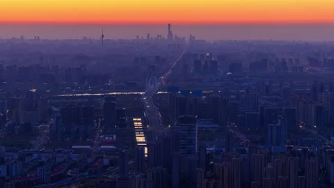 Beijing Cityscape at Night Panoramic View of Changan Avenue and CBD Skyline Stock Footage 332868529