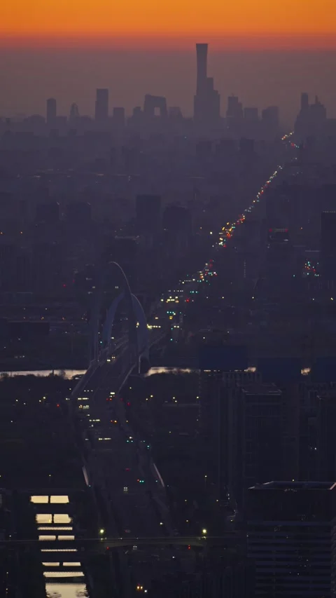 Beijing Cityscape at Night Panoramic View of Changan Avenue Vertical Stock Footage 333253352