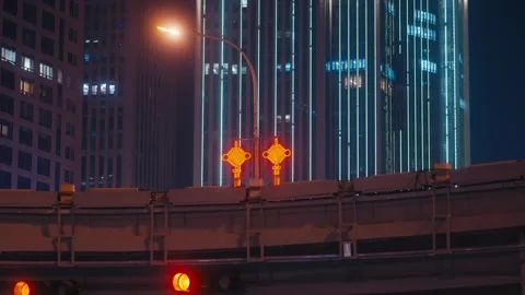 Beijing Close-up of traditional glowing red Chinese knot decorations on an Stock Footage 337770644