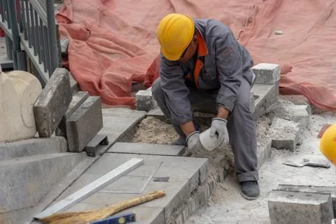 Beijing  construction site workers working for renovation Stock Photos