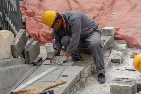 Beijing  construction site workers working for renovation Stock Photos