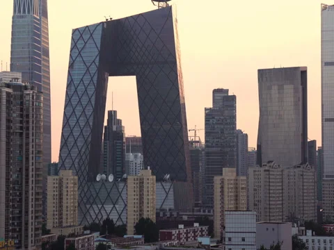 Beijing downtown district at night Stockbeeldmateriaal 80341301