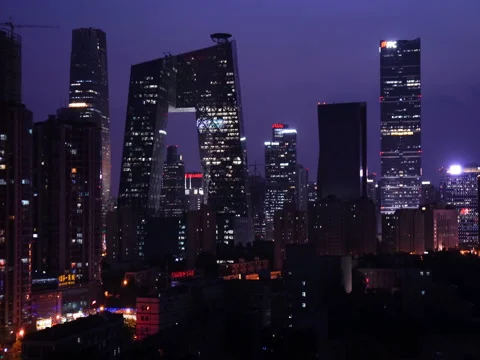 Beijing downtown district at night 스톡 동영상 80342692