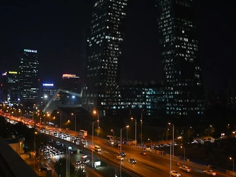 Beijing downtown district at night Stock Footage 81095832