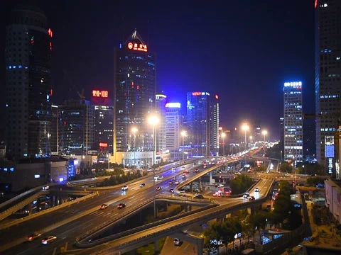 Beijing downtown district at night 스톡 동영상 81096023