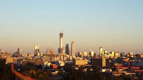 Beijing downtown district skyline at sunset Stockbeeldmateriaal 81669833
