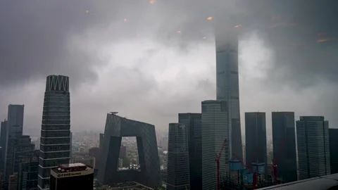 Beijing Guomao CBD Timelapse Amid Clouds 4K Video Stock Footage 310281270