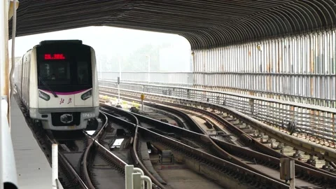 Beijing Metro Line 5 train running status rails Stock Footage 207454158