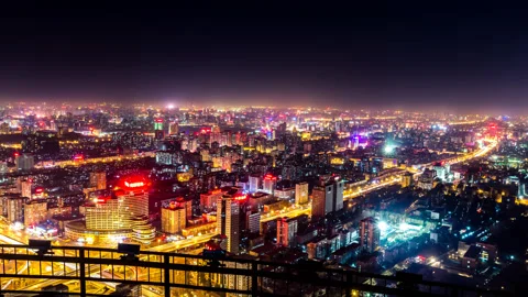 Beijing Night Time-lapse，china Stock Footage 163496959