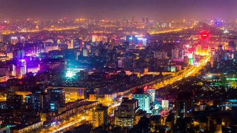 Beijing Night Time-lapse，china Stock Footage 163497018