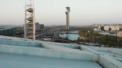 Beijing Olympic Green Park, viewed from the roof of the National Olympic Stock Footage 169023288