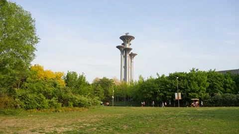 Beijing Olympic Park Open Air Plaza Olympic Tower Stock Footage 195464928