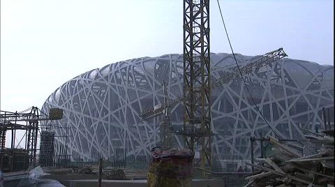  Beijing Olympic Stadium Construction Stock Footage 149572