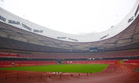 Beijing Olympic Stadium with empty stands Stock Photos